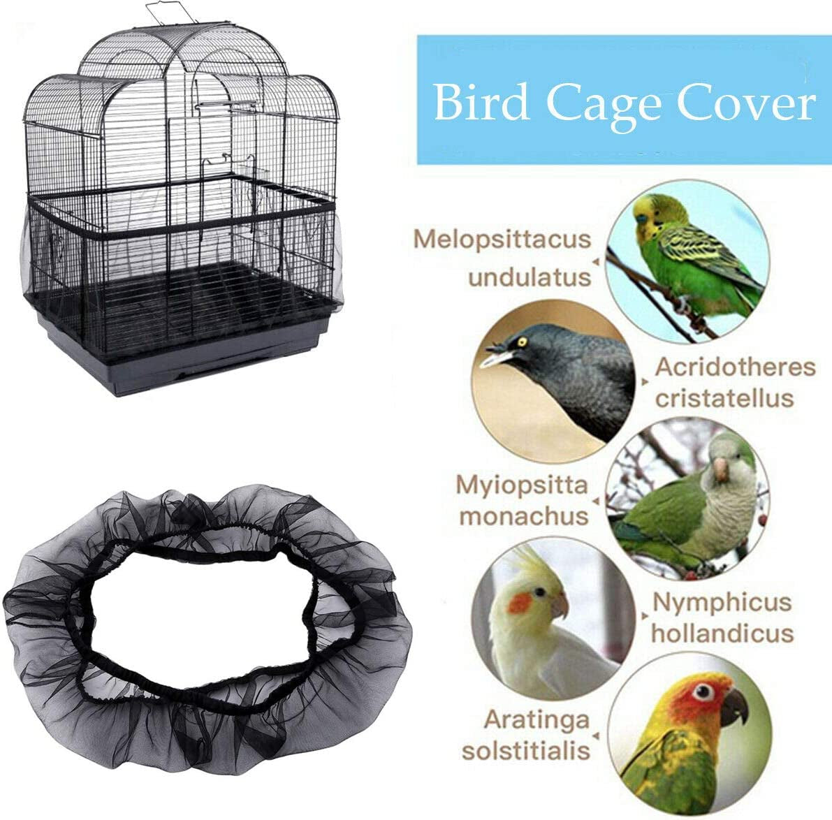 Universal Bird Cage Seed Catcher & Skirt | Nylon Mesh | Fits Cages Up to 90" | Machine Washable | Black MJ's Pet Closet