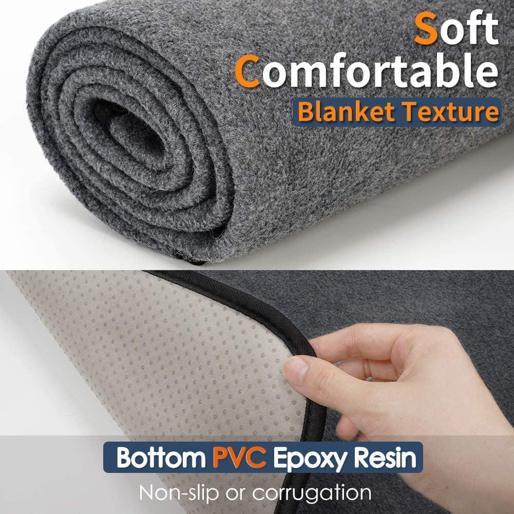 Roll of gray blanket with text highlighting texture and material
