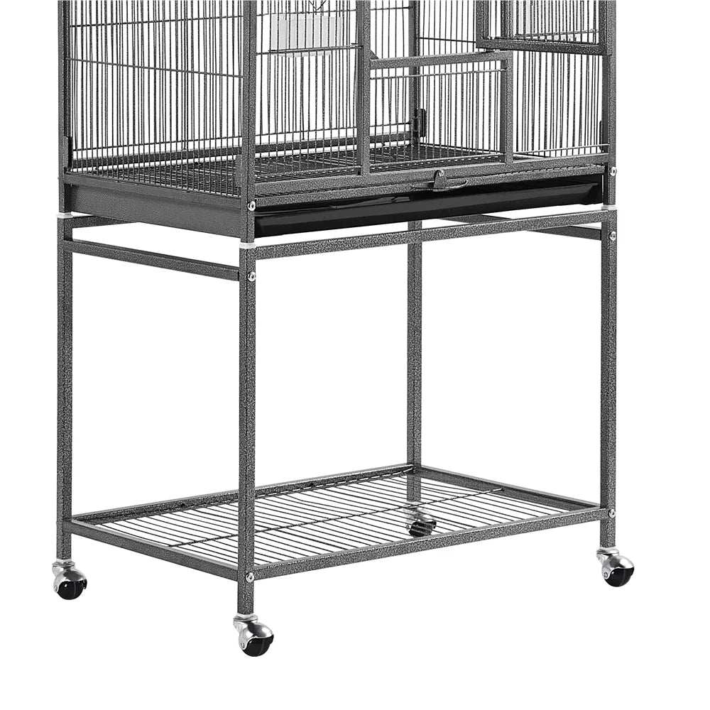 Yaheetech 53.7" Rolling Bird Cage with Stand – Large Cage for Conures, Parakeets, Cockatiels & Small Birds | Hammered Black MJ's Pet Closet