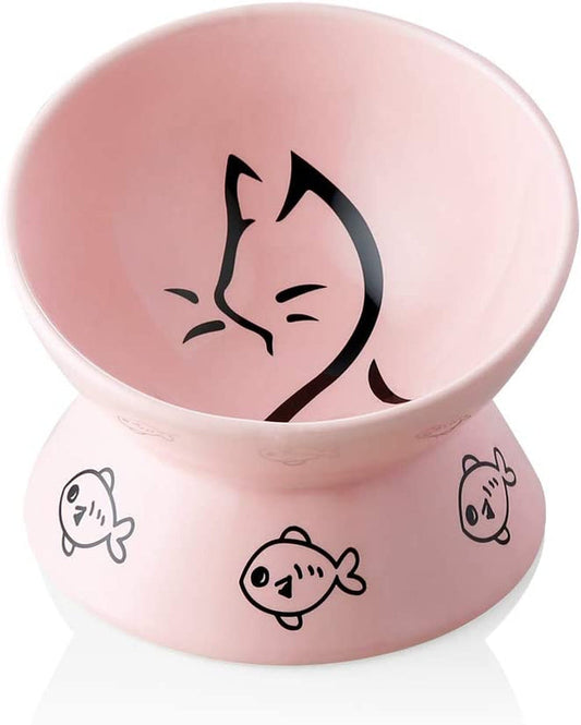 Pink yoyo with black cat and fish designs on a white background