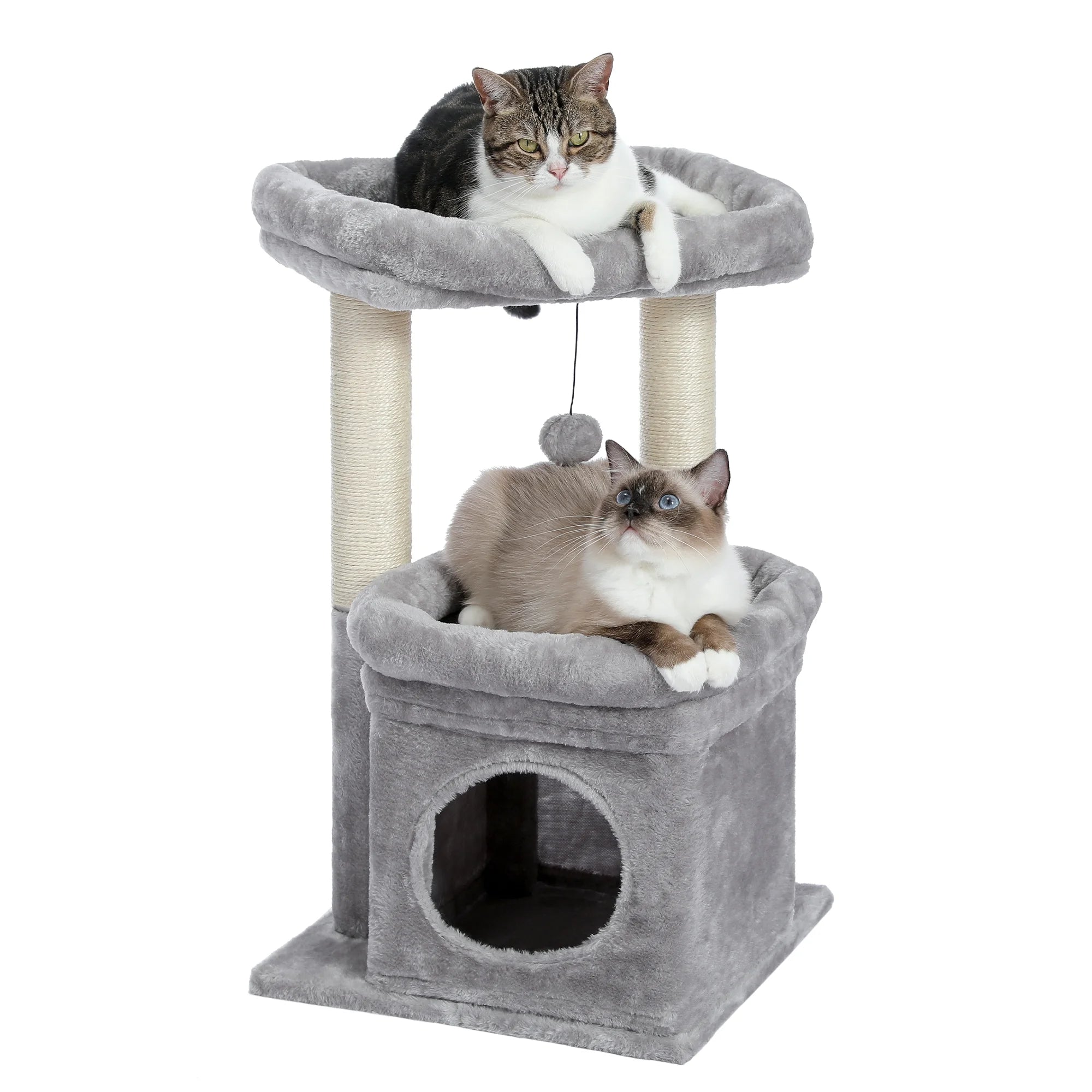 PAWZ Road Cozy Gray Cat Tree Condo – 27" Multi-Level Tower for Kittens & Medium Cats MJ's Pet Closet
