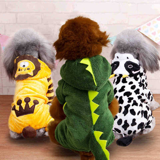 Coral fleece cartoon-style dog costume for autumn and winter
