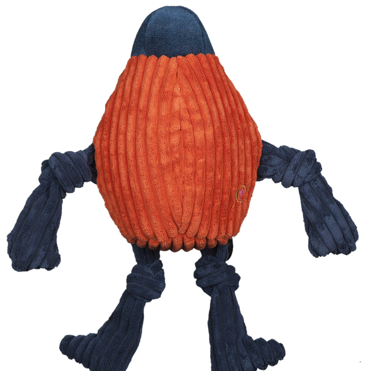 Toy with orange body and blue limbs on a white background