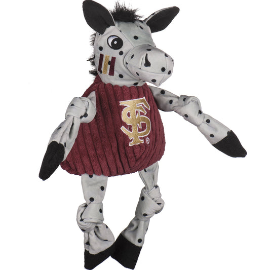 Plush toy zebra wearing a red sweater with a logo on a white background