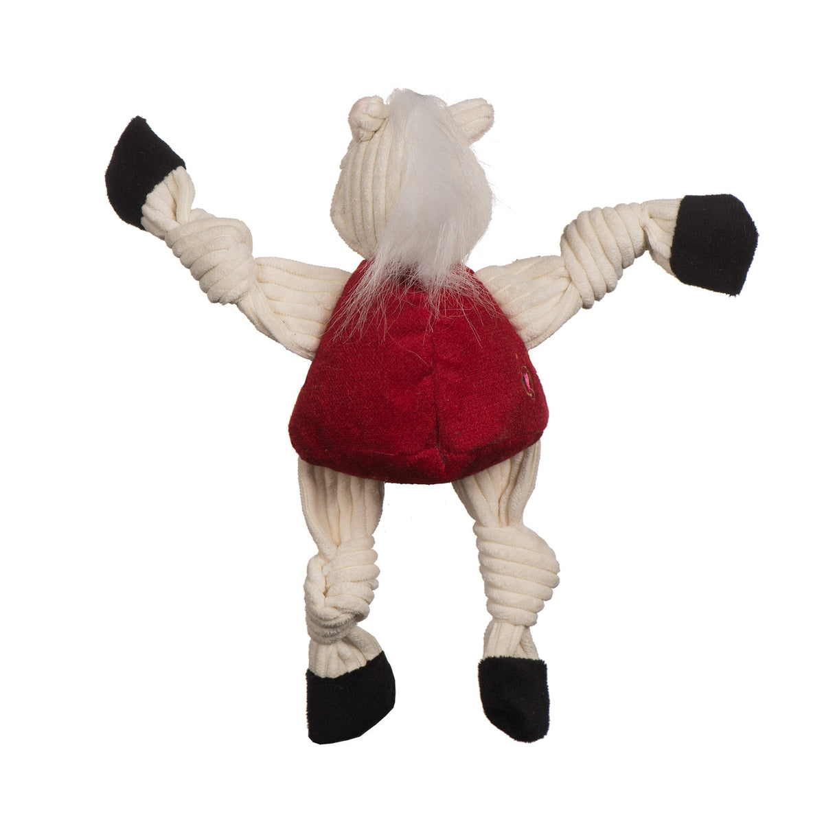 Toy figure of a character with white rope-like arms and legs, wearing a red outfit on a white background