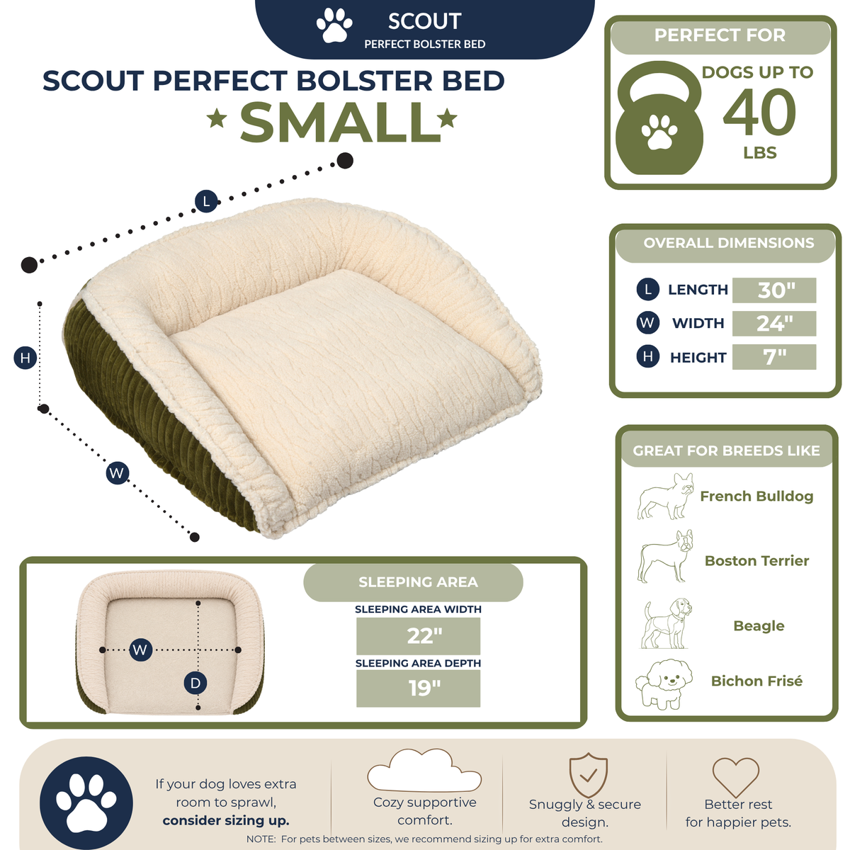Scout Perfect Bolster Dog Bed – Corduroy, Removable Liner, Recycled Fill HuggleHounds