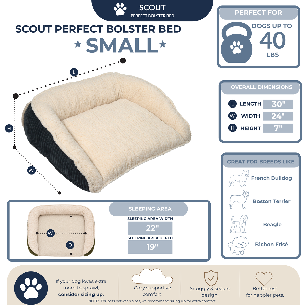 Scout Perfect Bolster Dog Bed – Corduroy, Removable Liner, Recycled Fill HuggleHounds