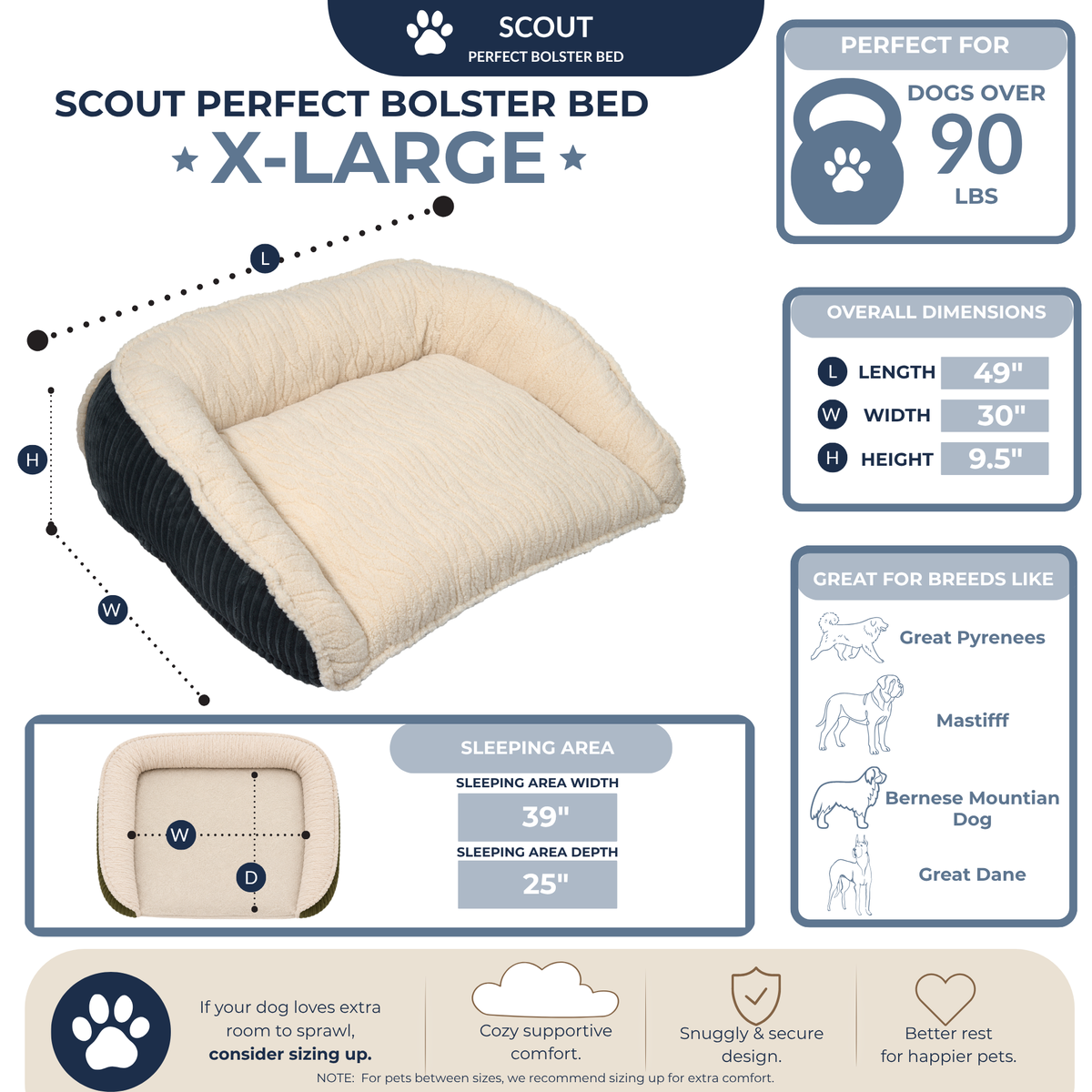 Scout Perfect Bolster Dog Bed – Corduroy, Removable Liner, Recycled Fill HuggleHounds