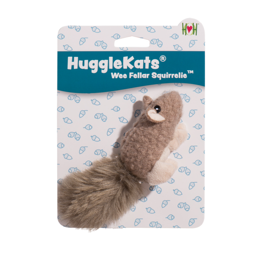 HuggleKats Wee Fellar Squirrellie toy packaging on a white background