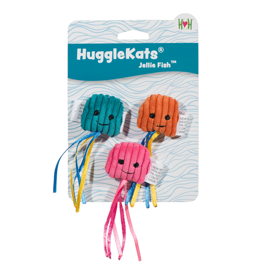 HuggleKats Jellie Fish cat toy set in packaging on a white background