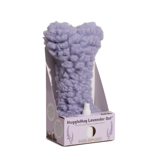HuggleHug Lavender Set packaging with lavender cloud and bottle on a white background