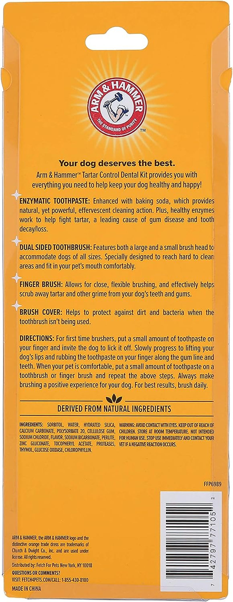 Arm & Hammer dental control kit packaging with text on a yellow background
