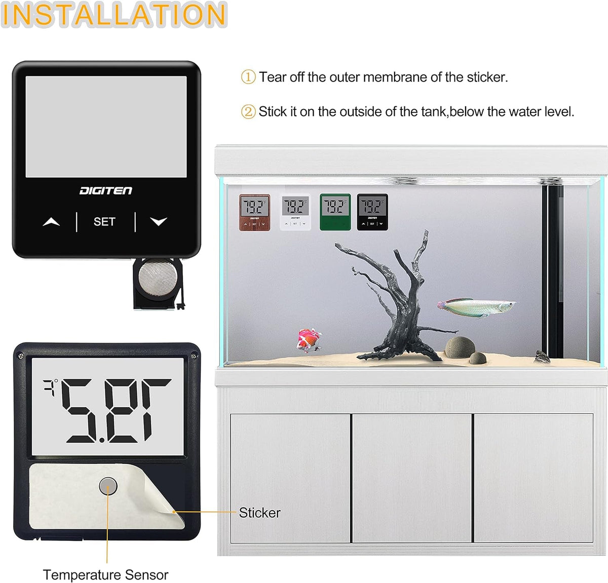 Digital Aquarium Thermometer – Cordless LCD Display MJ's Pet Closet