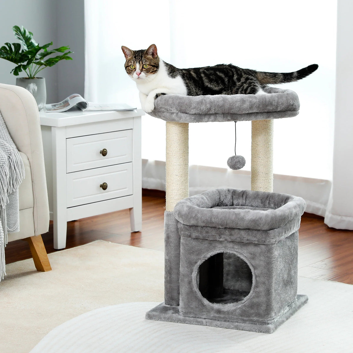 PAWZ Road Cozy Gray Cat Tree Condo – 27" Multi-Level Tower for Kittens & Medium Cats MJ's Pet Closet