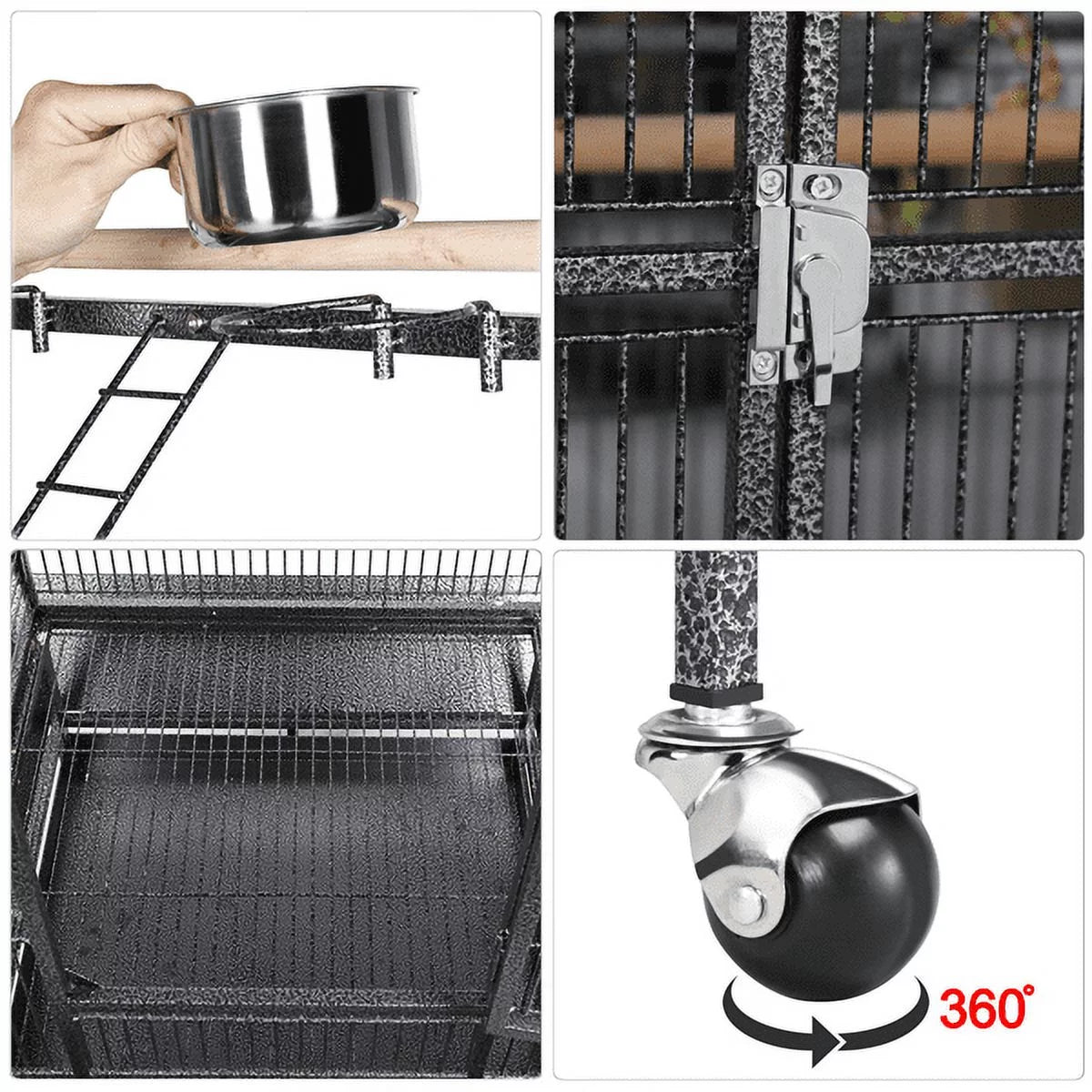 Yaheetech 68.5" Rolling Metal Parrot Cage – Large Bird Cage with Open Play Top, Perch & Feeding Bowls | Black MJ's Pet Closet