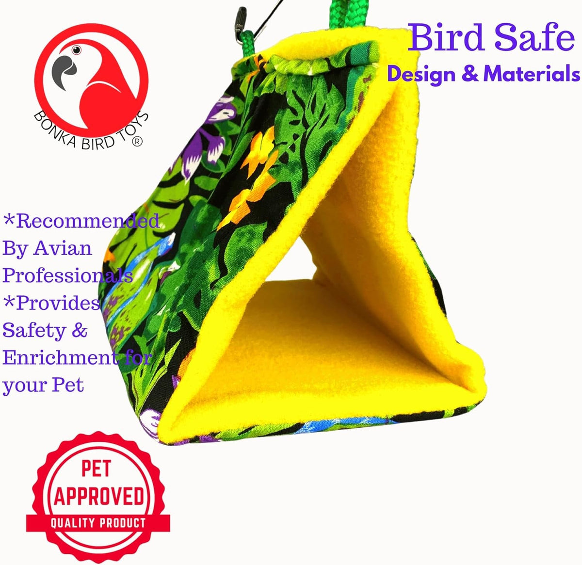 Bonka Bird Toys Happy Hut | Small Soft Fabric Hanging Bird Hut | Jungle Print | For Parrotlets, Budgies, Cockatiels & Parakeets MJ's Pet Closet