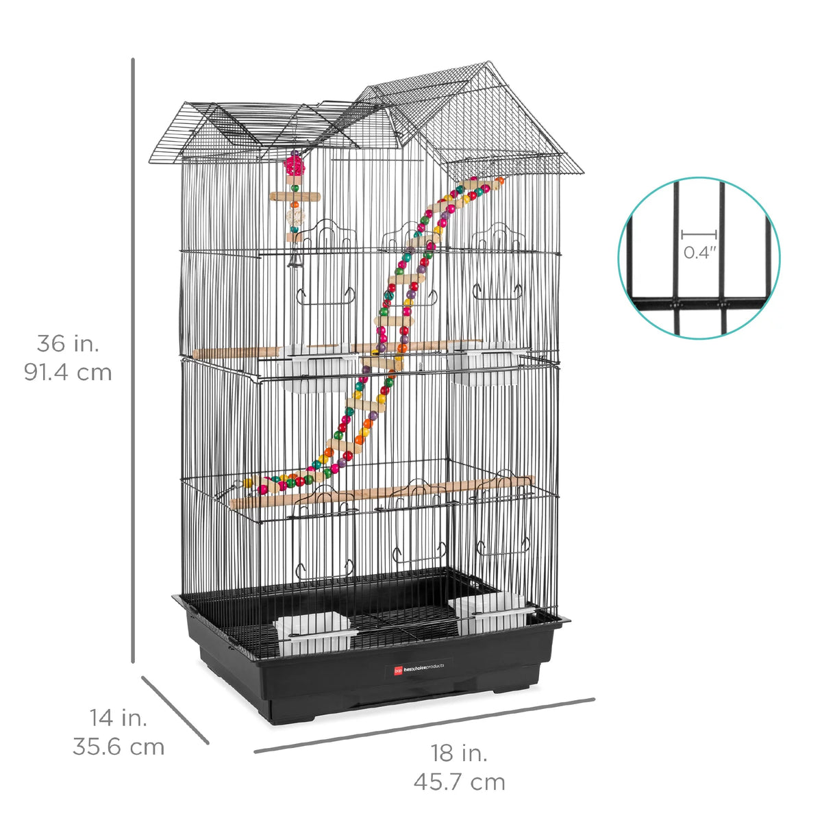 36" Indoor/Outdoor Iron Bird Cage | Toys, Perches & Feeder Doors Included | For Parakeets, Lovebirds, Cockatiels & Parrotlets | White MJ's Pet Closet