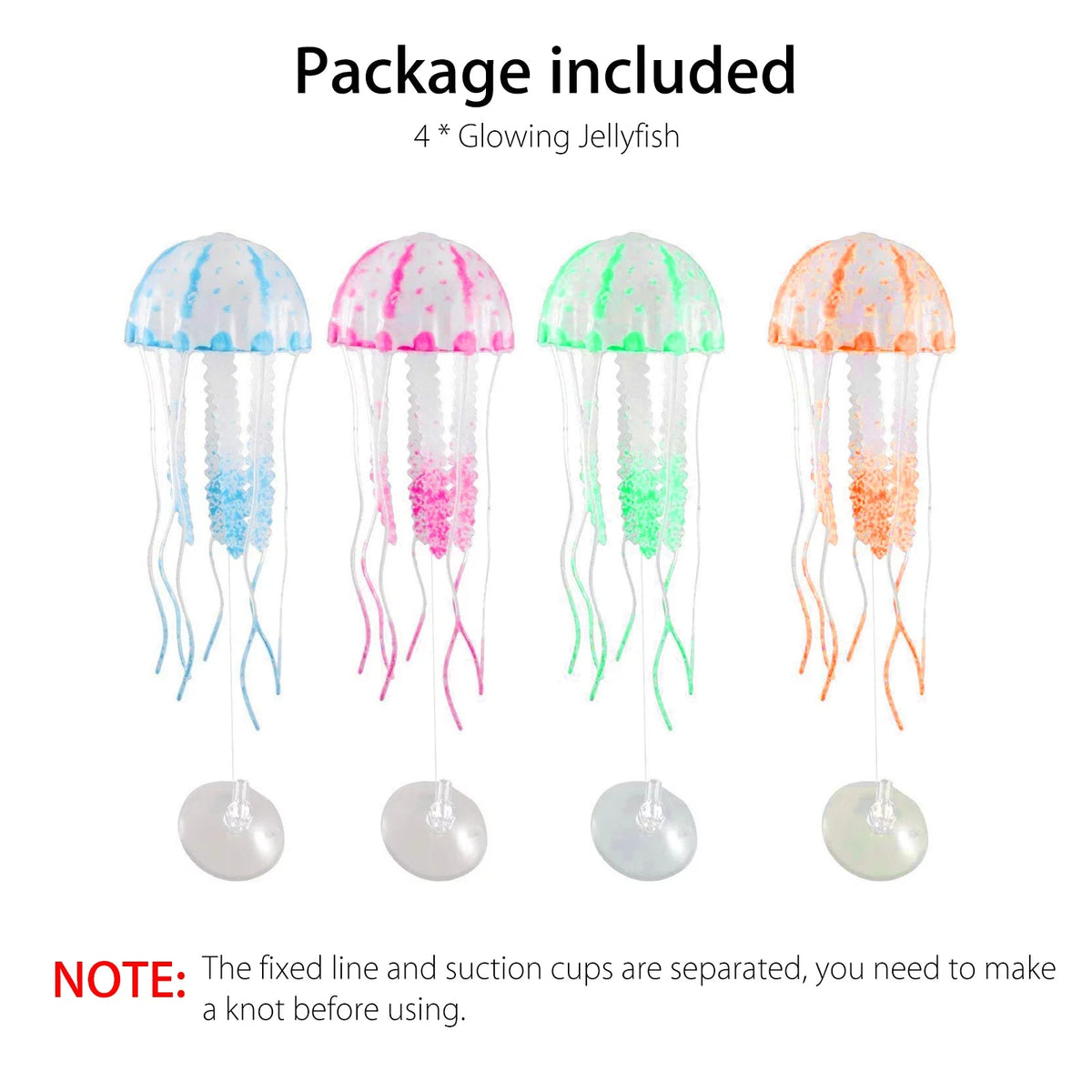 TSV Glowing Jellyfish Aquarium Decorations – Pack of 4 Fluorescent Silicone Fish Tank Ornaments | Multi-Color MJ's Pet Closet