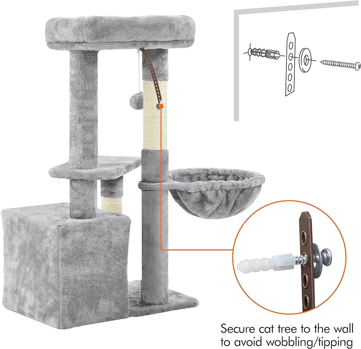34.5" Multi-Level Cat Tree Tower with Condo, Basket, Nest & Sisal Scratching Posts – Light Gray MJ's Pet Closet