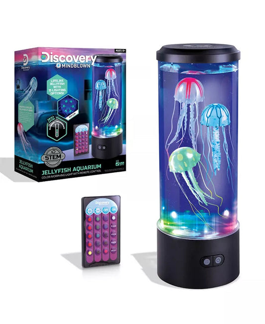 Jellyfish aquarium with remote control and packaging on a white background