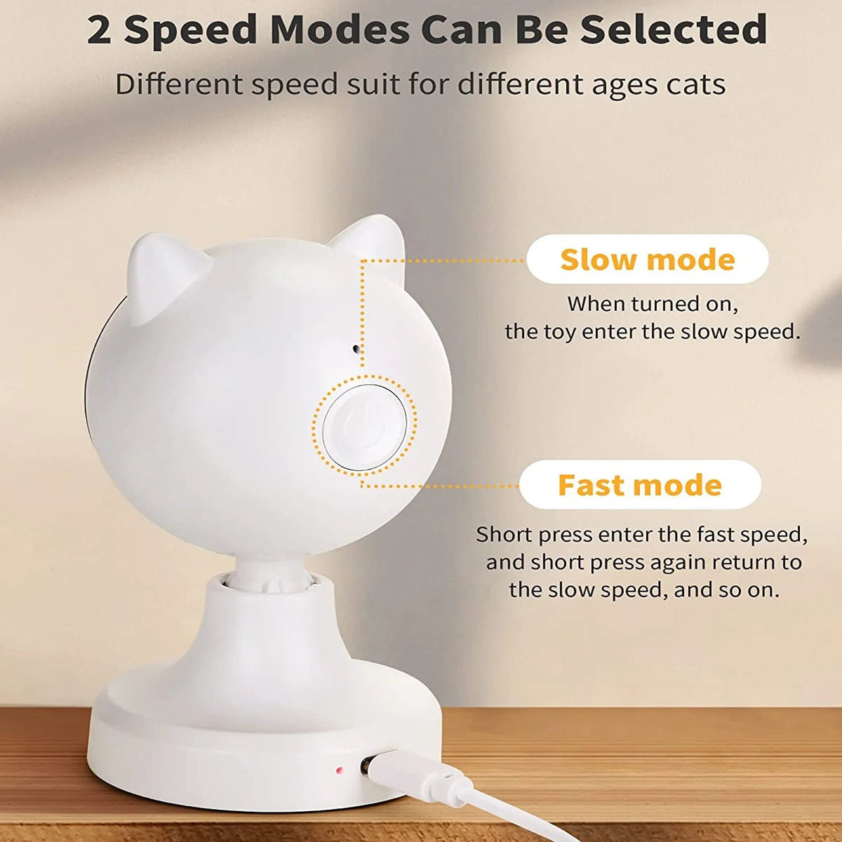 Cat-shaped toy with speed control mechanism on a wooden surface