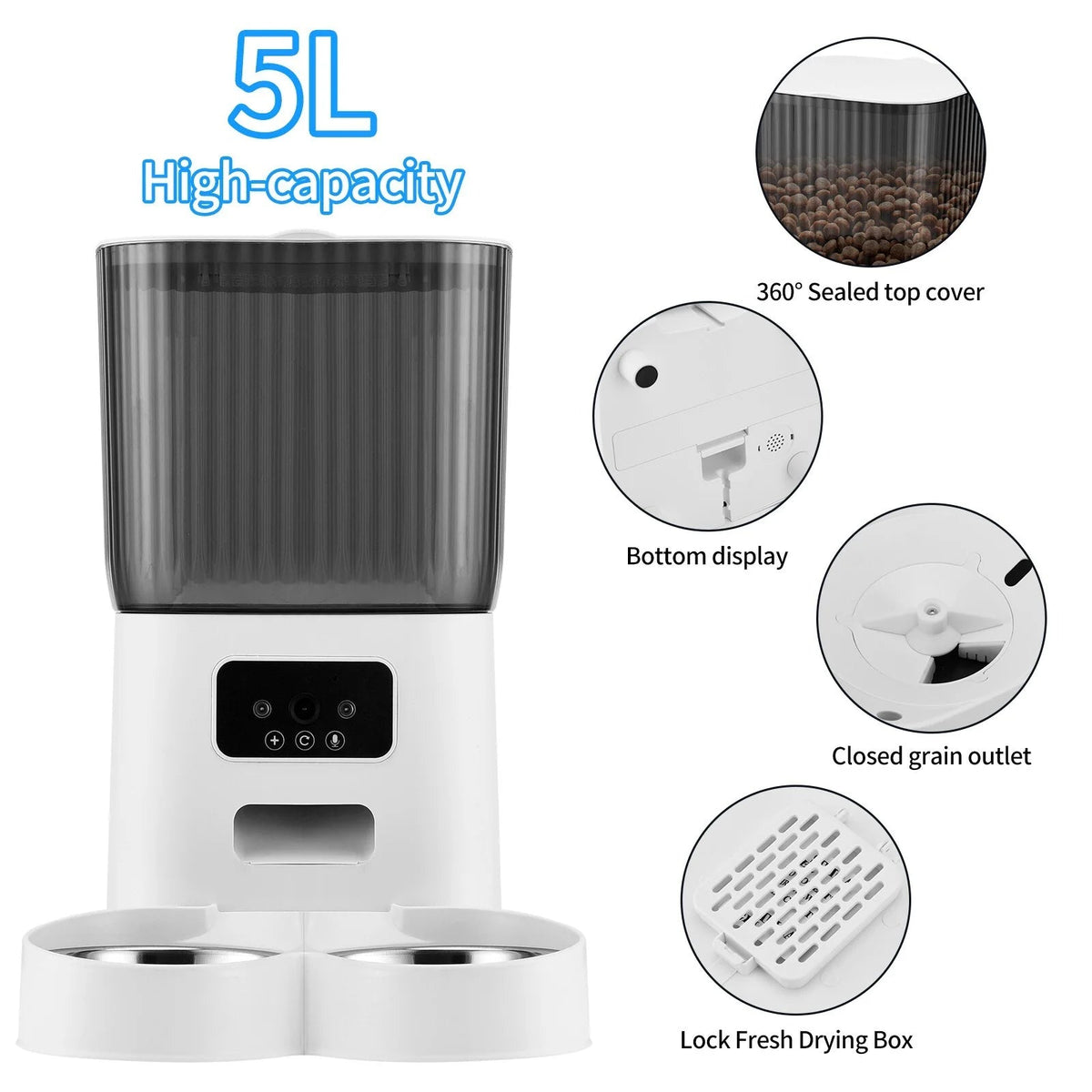 Automatic Pet Feeder with 1080P Camera – App-Controlled, 5L, 15-Day Battery Backup MJ's Pet Closet