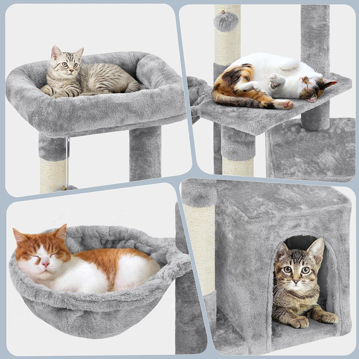 34.5" Multi-Level Cat Tree Tower with Condo, Basket, Nest & Sisal Scratching Posts – Light Gray MJ's Pet Closet