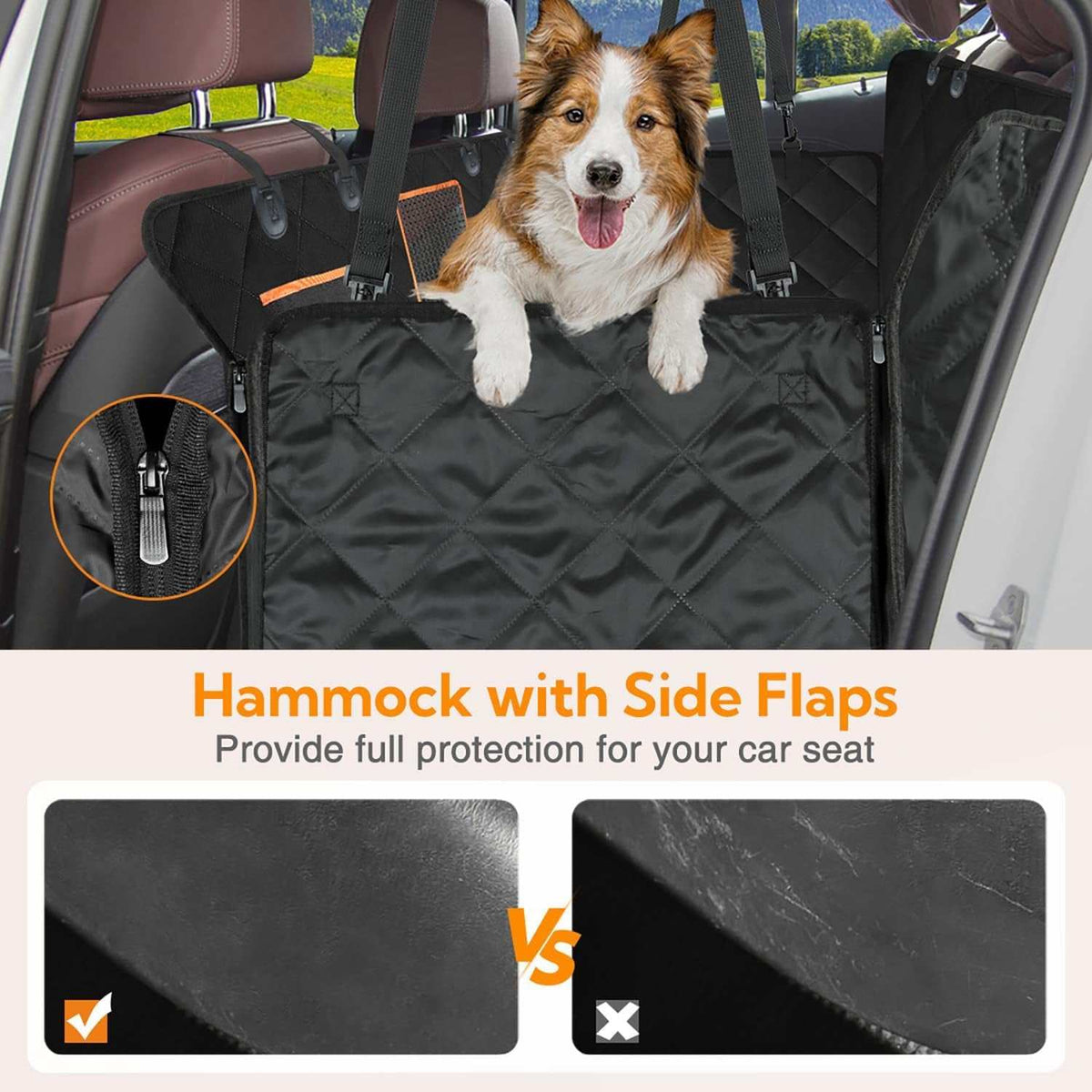 Kytely Waterproof Dog Car Seat Cover – Hammock or Bench Style with Mesh Window, Side Flaps & Anti-Slip Backing | 54"x58" | Black MJ's Pet Closet