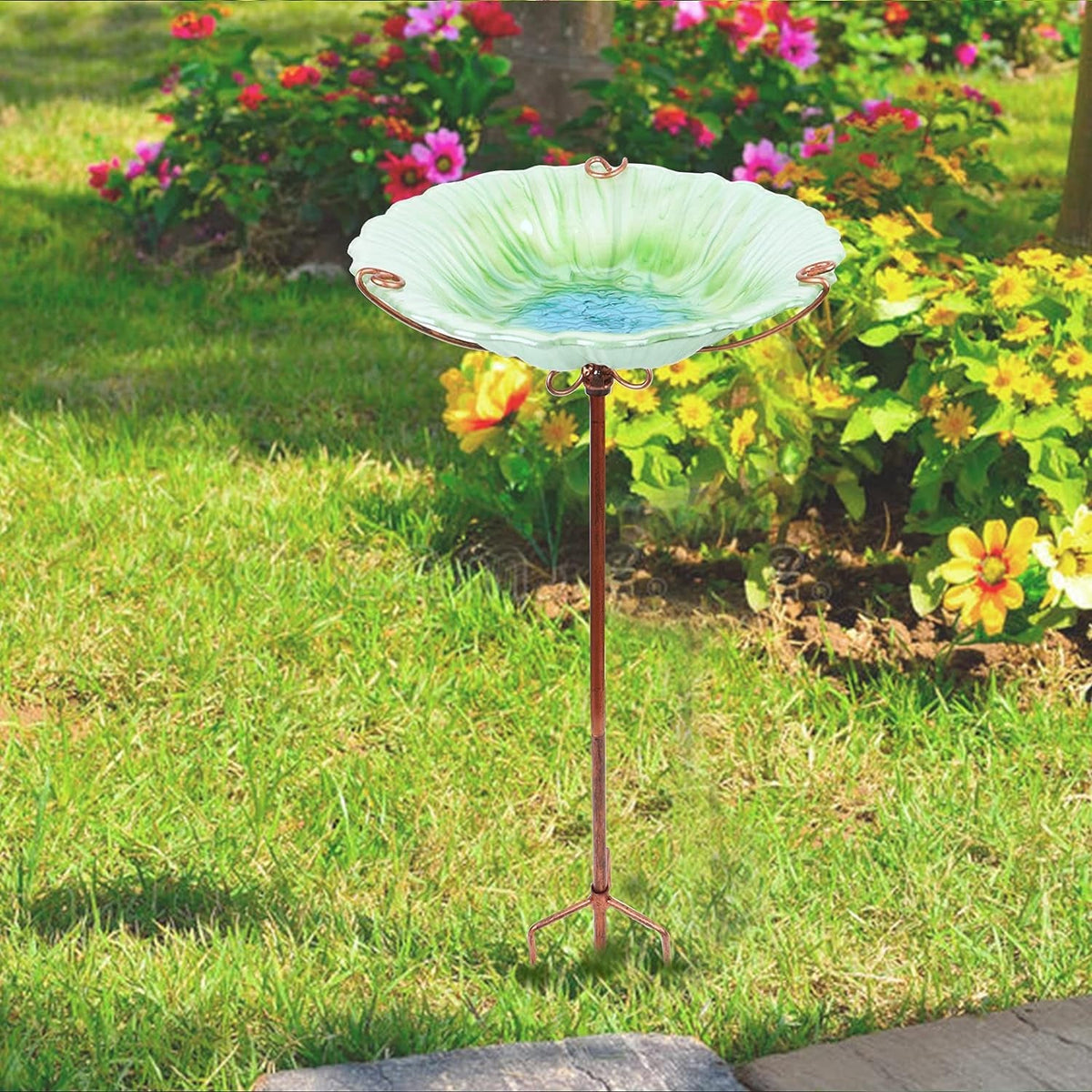 MUMTOP 26" Glass Birdbath with Metal Stake – Green Garden Design MJ's Pet Closet