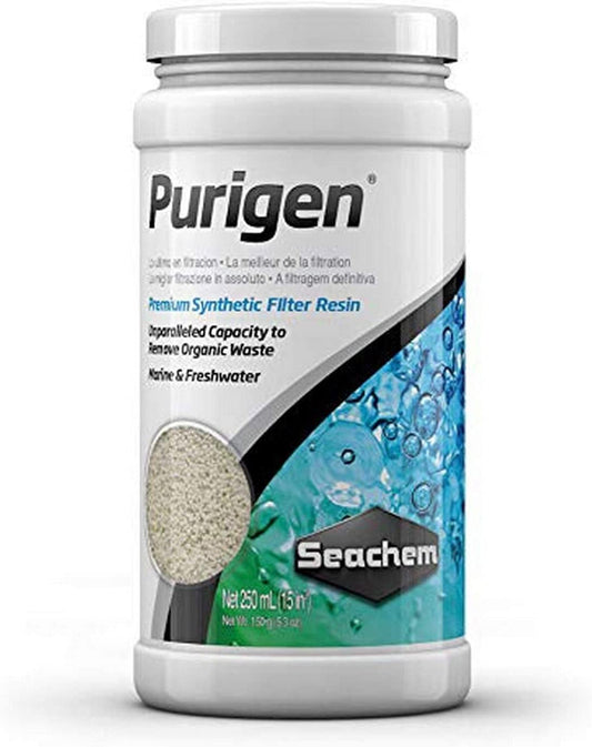 Seachem Purigen synthetic filter resin container on a white background
