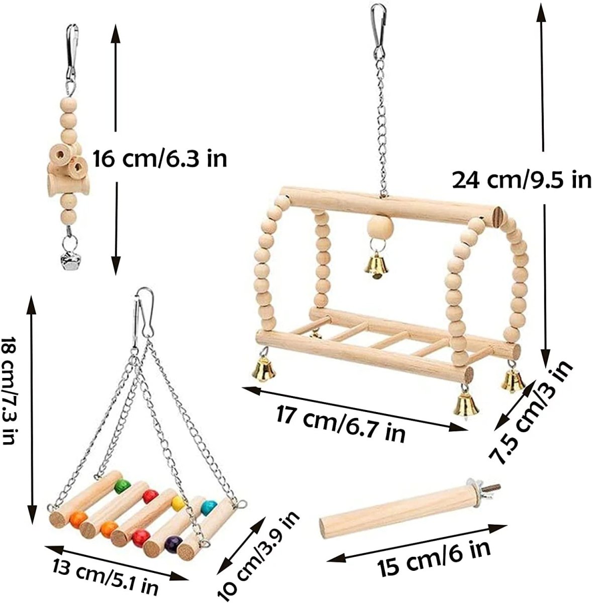 8-Piece Bird Toy Set – Perch, Ladder, Hammock, Swing & Chew Toys MJ's Pet Closet