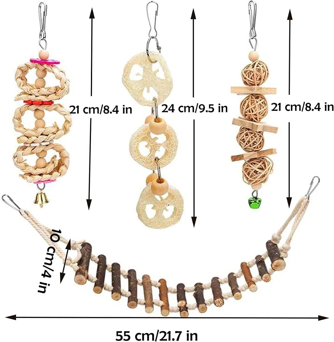 8-Piece Bird Toy Set – Perch, Ladder, Hammock, Swing & Chew Toys MJ's Pet Closet