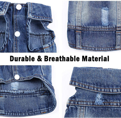 Pet Dog Cat Blue Denim Jeans Jacket Coat Vest