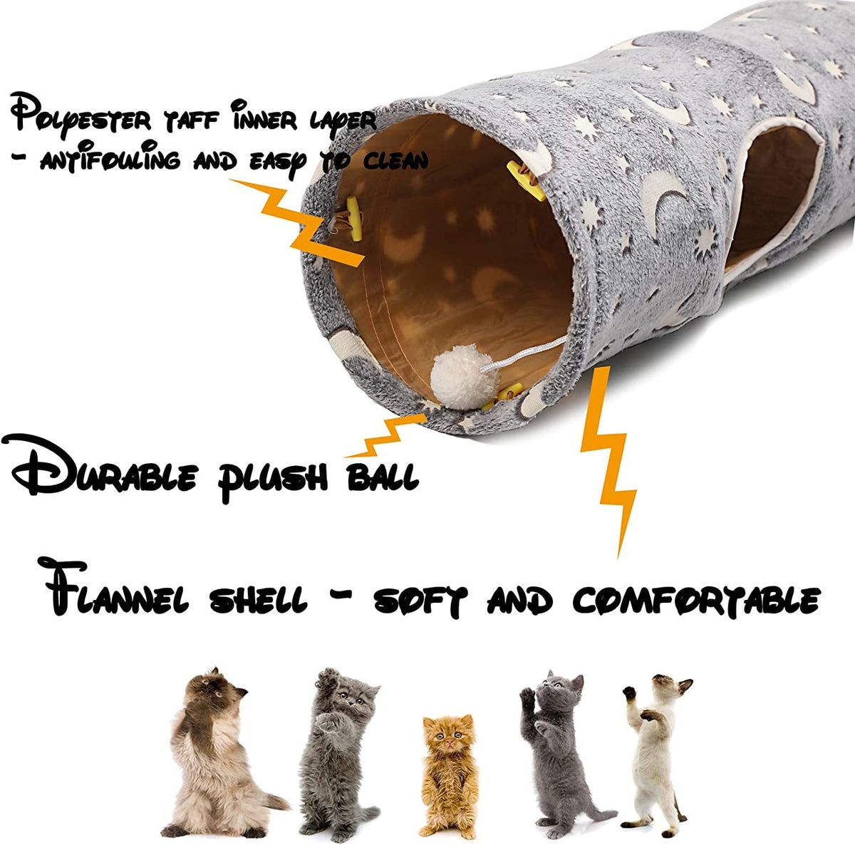 LUCKITTY Collapsible Cat Tunnel Tube with Plush Ball Toys & Glow-in-the-Dark Stars – 47.2" MJ's Pet Closet
