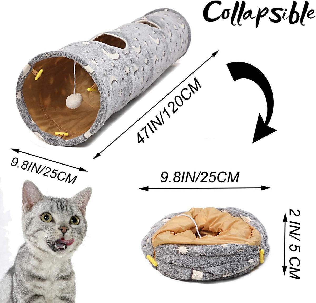 LUCKITTY Collapsible Cat Tunnel Tube with Plush Ball Toys & Glow-in-the-Dark Stars – 47.2" MJ's Pet Closet