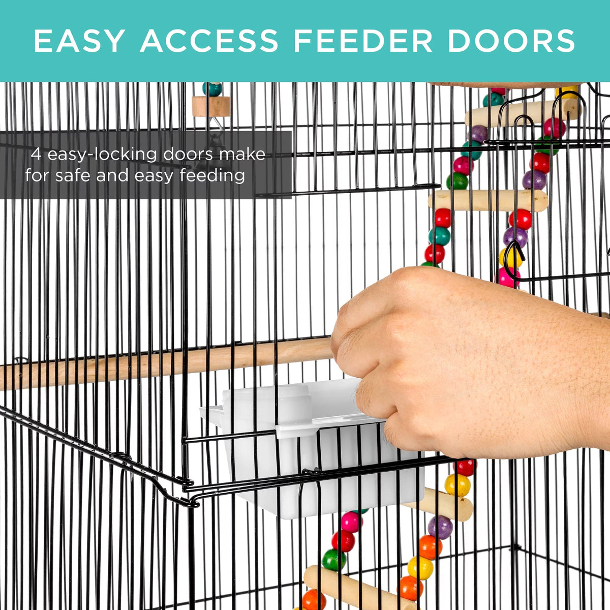 36" Indoor/Outdoor Iron Bird Cage | Toys, Perches & Feeder Doors Included | For Parakeets, Lovebirds, Cockatiels & Parrotlets | White MJ's Pet Closet