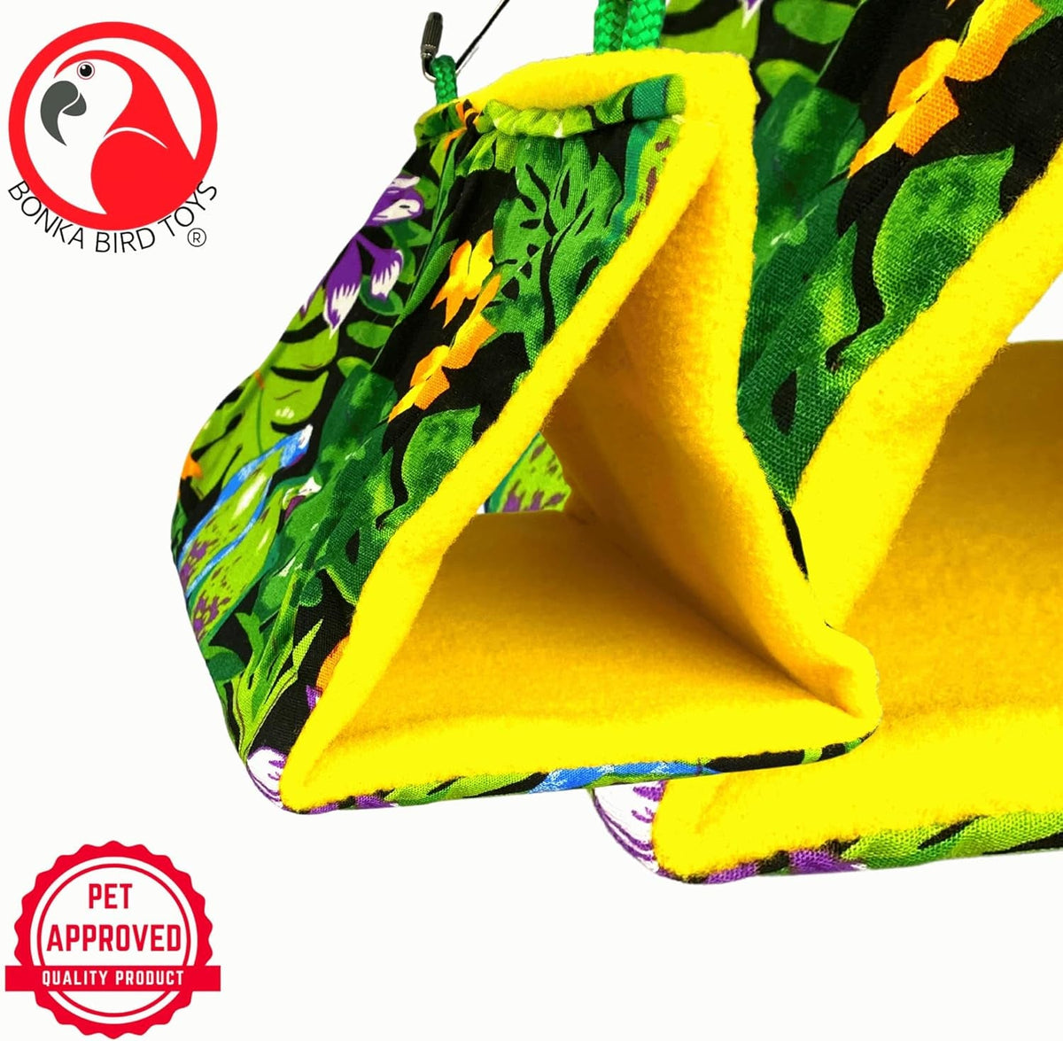 Bonka Bird Toys Happy Hut | Small Soft Fabric Hanging Bird Hut | Jungle Print | For Parrotlets, Budgies, Cockatiels & Parakeets MJ's Pet Closet