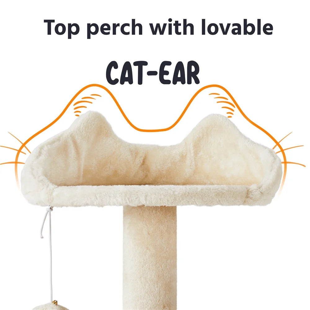 SmileMart 70" Double Condo Cat Tree – Beige, Multi-Level with Scratching Posts MJ's Pet Closet