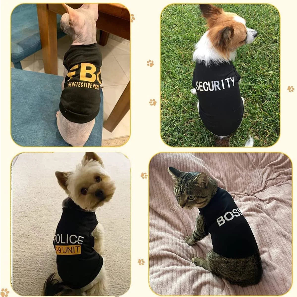 4-Pack Dog Shirts for Small Dogs – BOSS, FBI, K9 UNIT, SECURITY MJ's Pet Closet