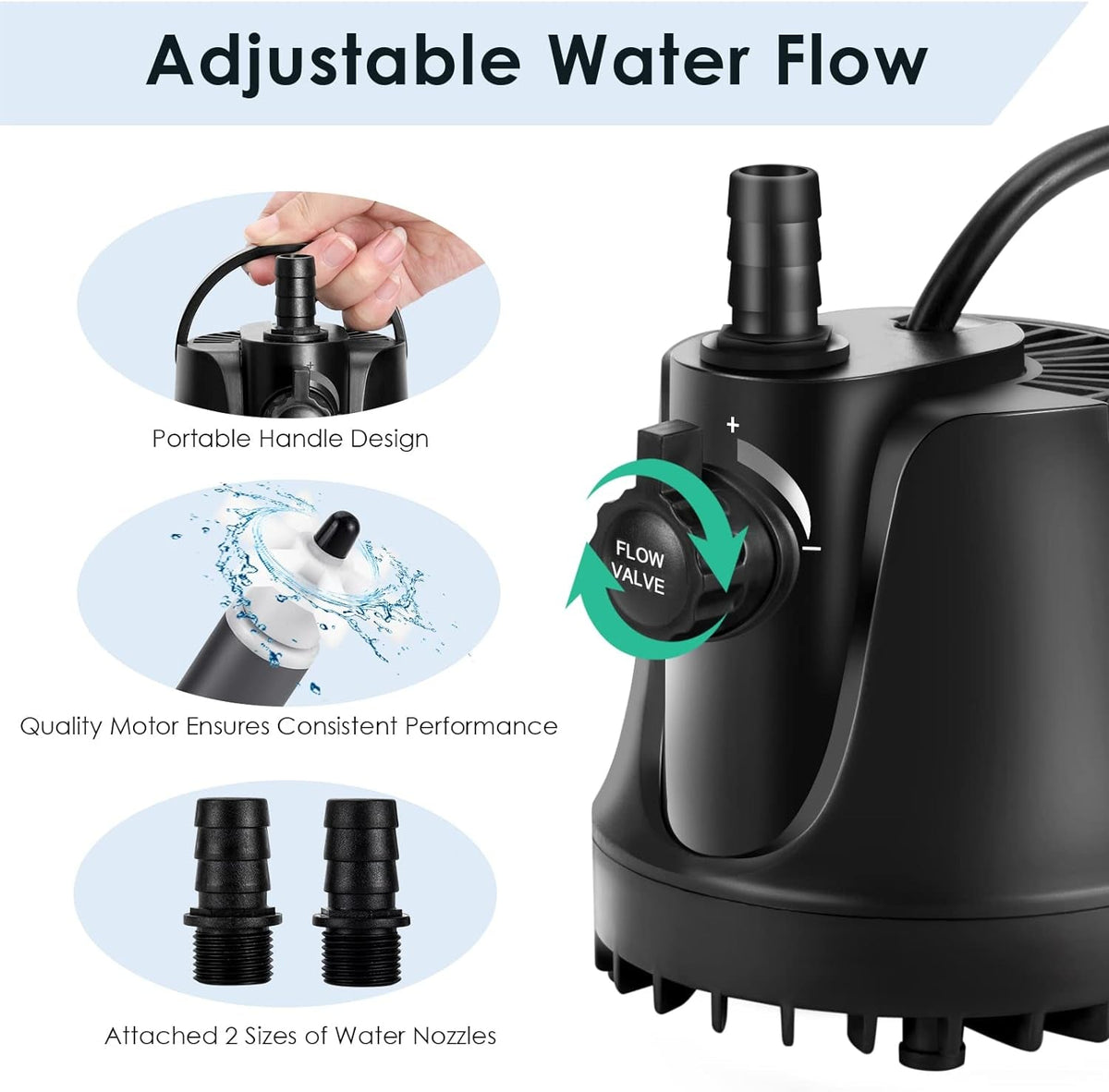 AQQA Submersible Aquarium Water Pump – 60W 800GPH Adjustable Flow | Water Change, Circulation & Filtration for Fish Tanks & Ponds MJ's Pet Closet