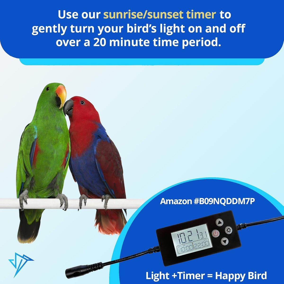 M&M Happybird Full Spectrum LED Bird Cage Light with Chew Guard | 18" | UV-Free | For Hookbill & Soft-Billed Birds MJ's Pet Closet