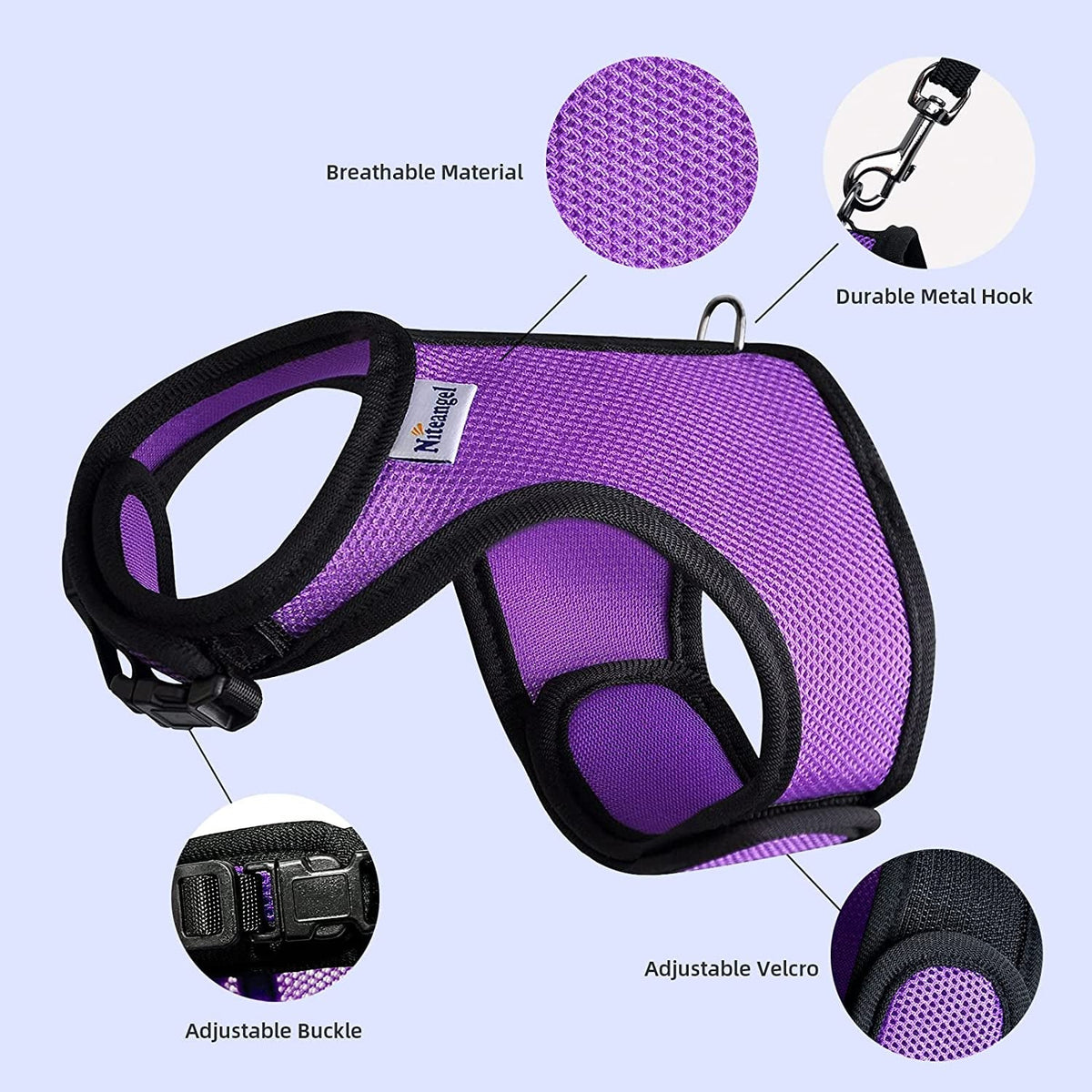 Adjustable Soft Mesh Rabbit Harness with Elastic Leash – Medium, Pink MJ's Pet Closet