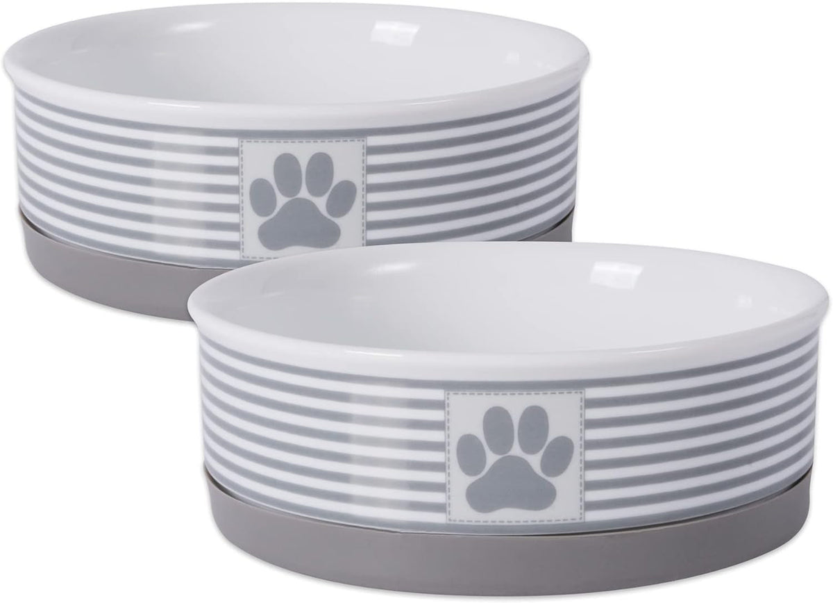 Paw & Patch Ceramic Pet Collection, Medium Set, 6X2", Gray, 2 Piece MJ's Pet Closet