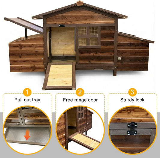 Chicken Coop with 2 Nesting Boxes, Large Outdoor Wooden House
