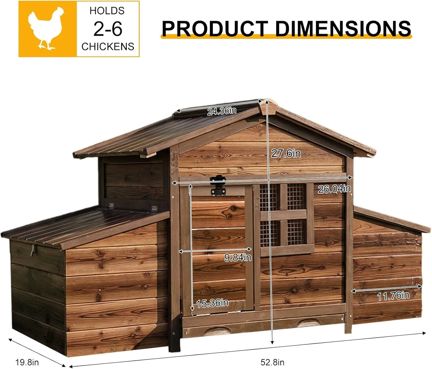 Chicken Coop with 2 Nesting Boxes, Large Outdoor Wooden House