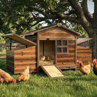 Chicken Coop with 2 Nesting Boxes, Large Outdoor Wooden House