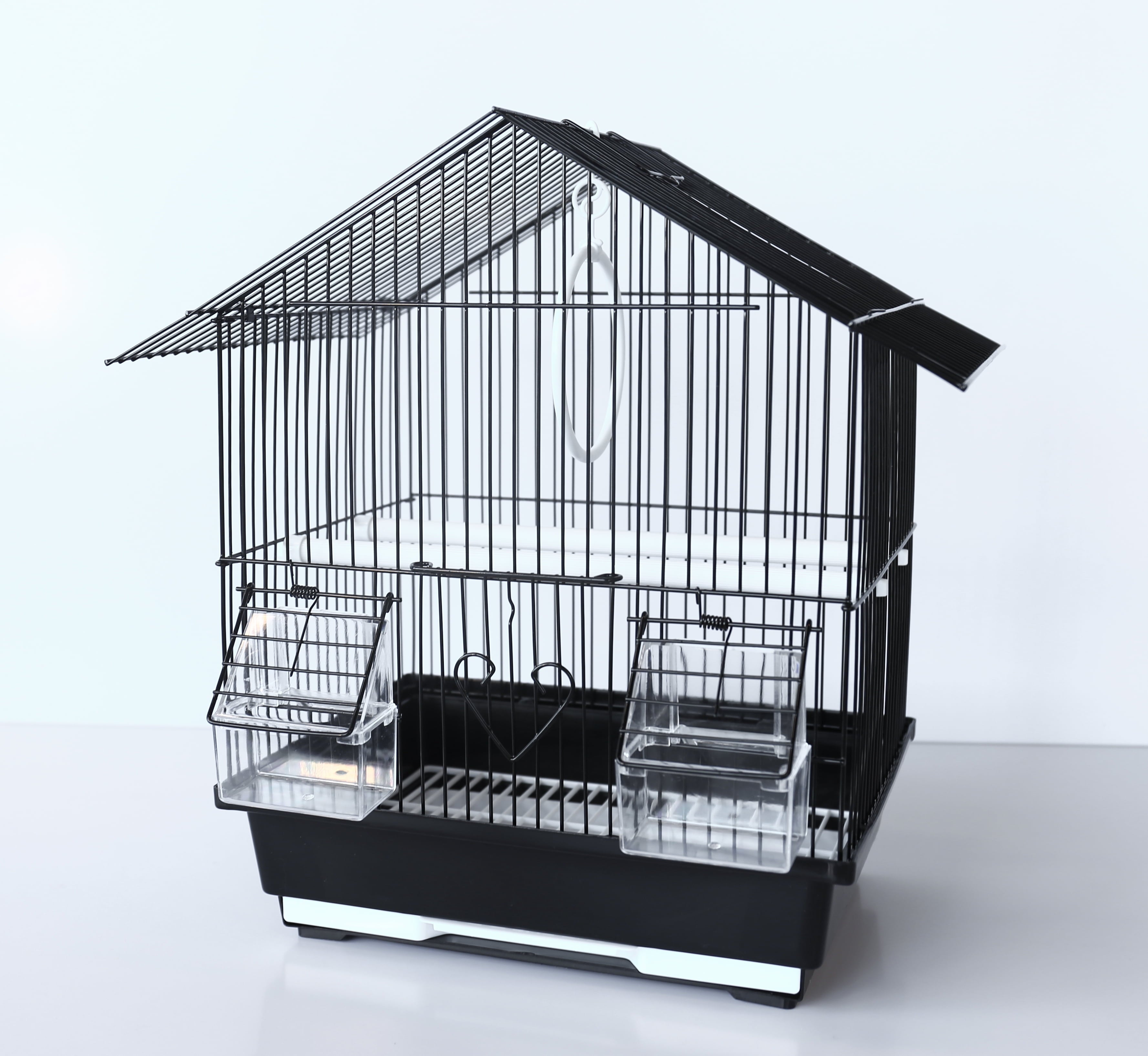 A&E Cage Co. Starter Kit Bird Cage – 12" x 9" x 15.5" Light Wire Cage with Perches, Swing & Feeding Cups | Black MJ's Pet Closet