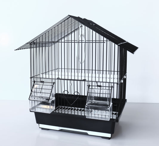 A&E Cage Co. Starter Kit Bird Cage – 12" x 9" x 15.5" Light Wire Cage with Perches, Swing & Feeding Cups | Black