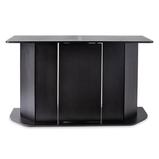 Black computer desk with a flat surface on a white background