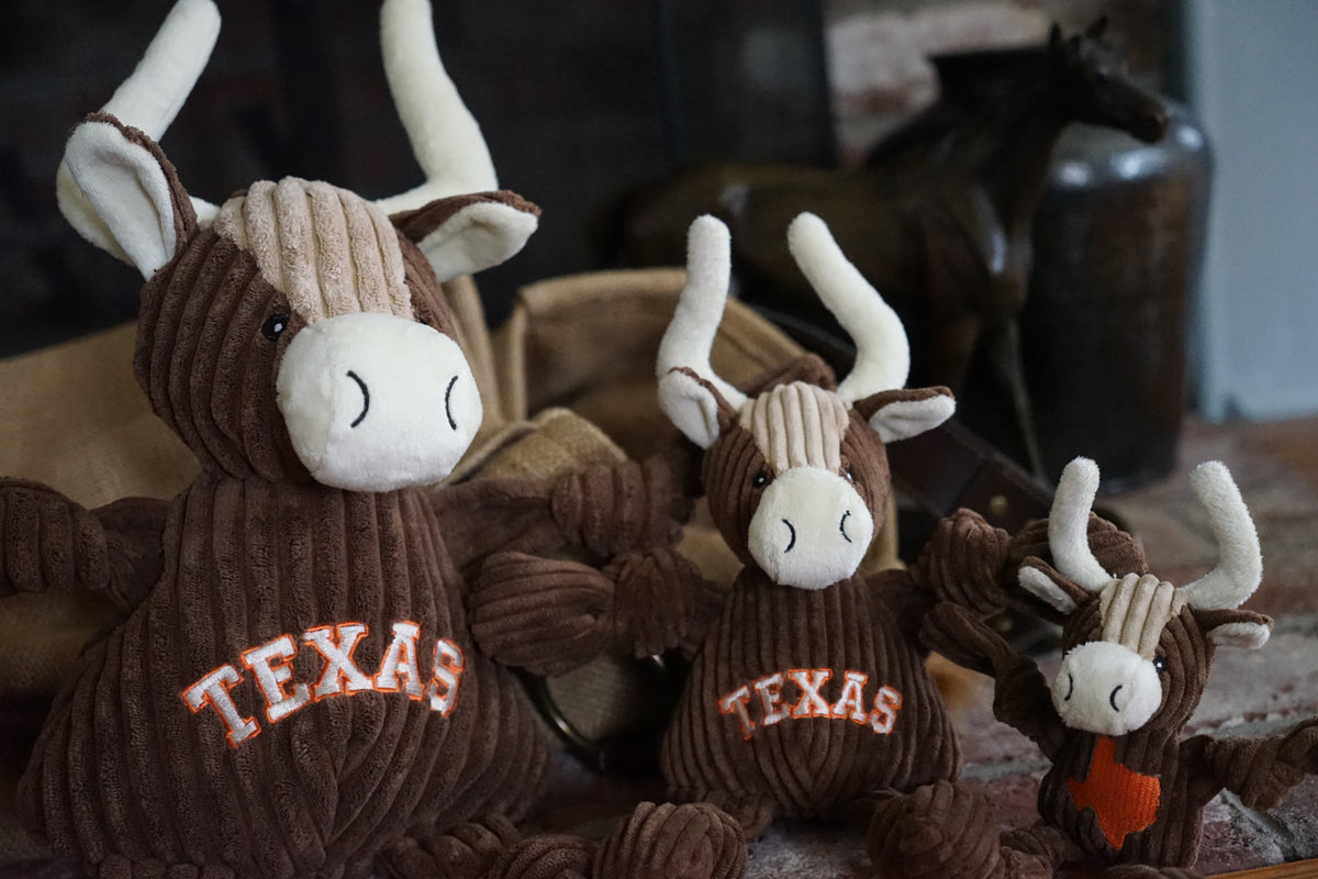 Texas Longhorn Knottie® Plush Dog Toy – 5-Squeaker Tug & Chew Toy HuggleHounds